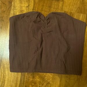 Aritzia Wilfred Ruched Cropped Brown Tube Top